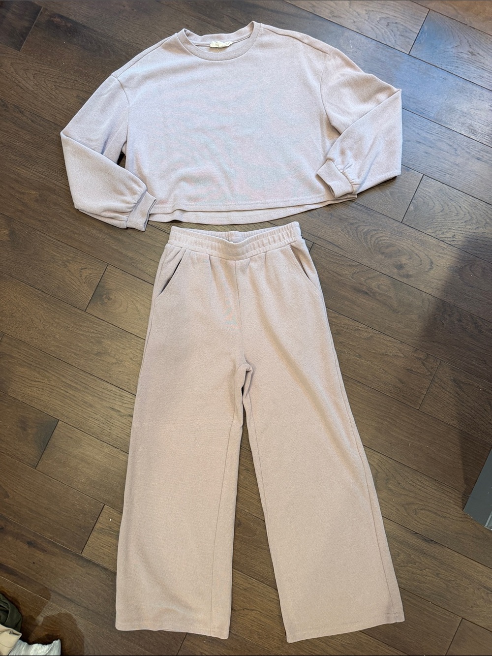 Listicle Knit Soft Comfy Sweat Top & Wide Leg Pants Lounge 2pc Set Small - C31-A